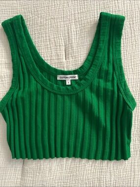COTTON CITIZEN Ribbed Crop Tank Capri Top in Kelly Green Size Small